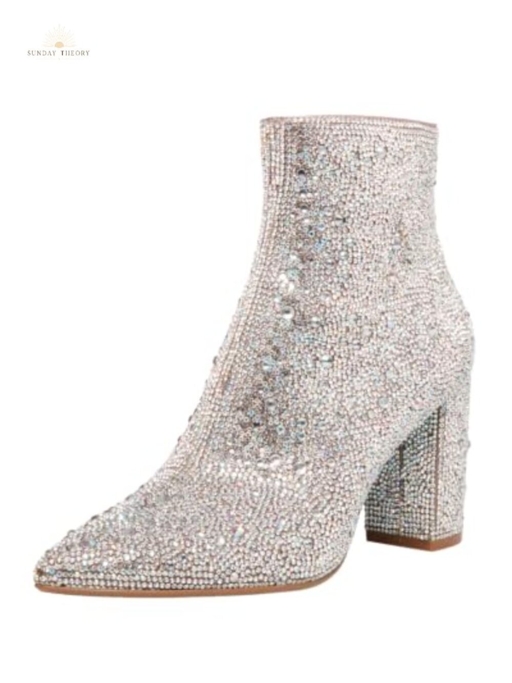 Rhinestone Pointed Toe Ankle Bootie with Block Heel and Side Zip